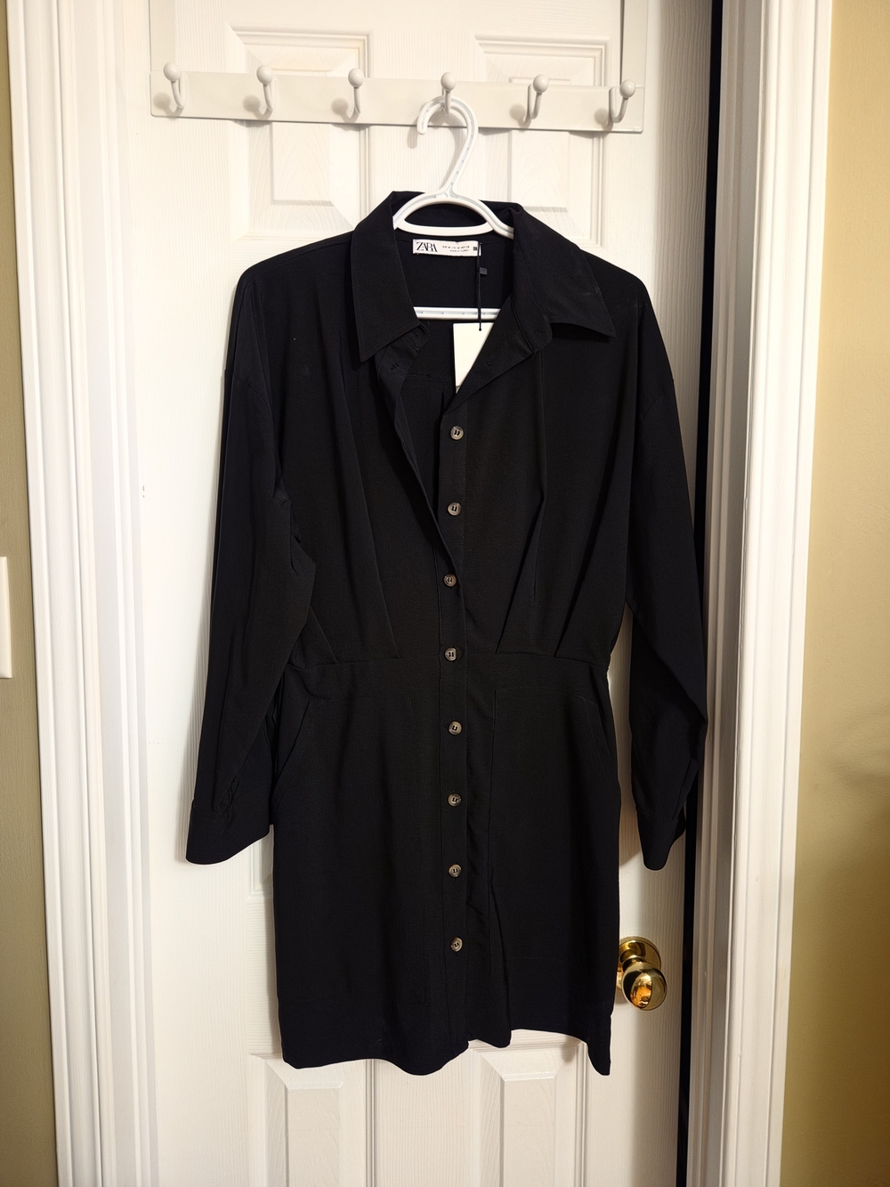 Zara Black Button-Front Shirt Dress with Collar